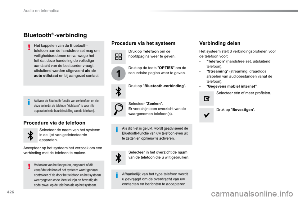 TOYOTA PROACE VERSO 2017 Instructieboekje (in Dutch) 426
1
ProaceVerso_nl_Chap10c_RCC-1_ed01-2016
Bluetooth®-verbinding
Procedure via het systeemVerbinding delen
Druk op Telefoon om de
hoofdpagina weer te geven.
Druk op " Bluetooth-verbinding " TOYOTA PROACE VERSO 2017 Instructieboekje (in Dutch) 426
1
ProaceVerso_nl_Chap10c_RCC-1_ed01-2016
Bluetooth®-verbinding
Procedure via het systeemVerbinding delen
Druk op Telefoon om de
hoofdpagina weer te geven.
Druk op " Bluetooth-verbinding "