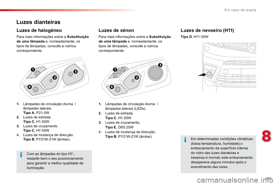 TOYOTA PROACE VERSO 2016 Manual de utilização (in Portuguese) 299
ProaceVerso_pt_Chap08_En-cas-de-panne_ed01-2016
Luzes dianteiras
Luzes de xénon
Para mais informações sobre a Substituição
de uma lâmpada e, nomeadamente, os
tipos de lâmpadas, consulte a TOYOTA PROACE VERSO 2016 Manual de utilização (in Portuguese) 299
ProaceVerso_pt_Chap08_En-cas-de-panne_ed01-2016
Luzes dianteiras
Luzes de xénon
Para mais informações sobre a Substituição
de uma lâmpada e, nomeadamente, os
tipos de lâmpadas, consulte a