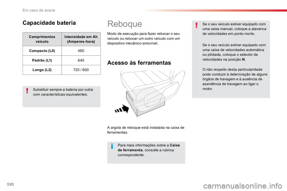 TOYOTA PROACE VERSO 2016 Manual de utilização (in Portuguese) 320
ProaceVerso_pt_Chap08_En-cas-de-panne_ed01-2016
Capacidade bateria
Comprimentos veÃculo Intensidade
em Ah
(Amperes-hora)
Compacto (L0) 480
Padrão (L1) 640
Longo (L2) 720 / 800
Substituir sempr TOYOTA PROACE VERSO 2016 Manual de utilização (in Portuguese) 320
ProaceVerso_pt_Chap08_En-cas-de-panne_ed01-2016
Capacidade bateria
Comprimentos veÃculo Intensidade
em Ah
(Amperes-hora)
Compacto (L0) 480
Padrão (L1) 640
Longo (L2) 720 / 800
Substituir sempr