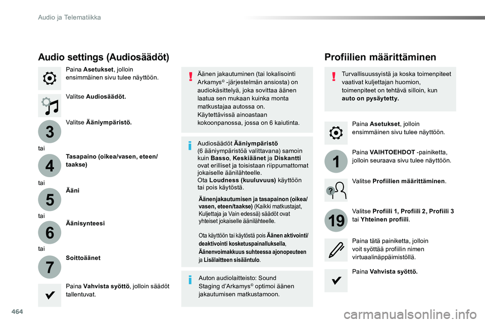 TOYOTA PROACE VERSO 2016  Omistajan Käsikirja (in Finnish) 464
3
4
5
6
7
1
19
ProaceVerso_fi_Chap10c_RCC-1_ed01-2016
Paina Asetukset, jolloin ensimmäinen sivu tulee näyttöön.
Profiilien määrittäminenAudio settings (Audiosäädöt)
Paina Asetukset, joll