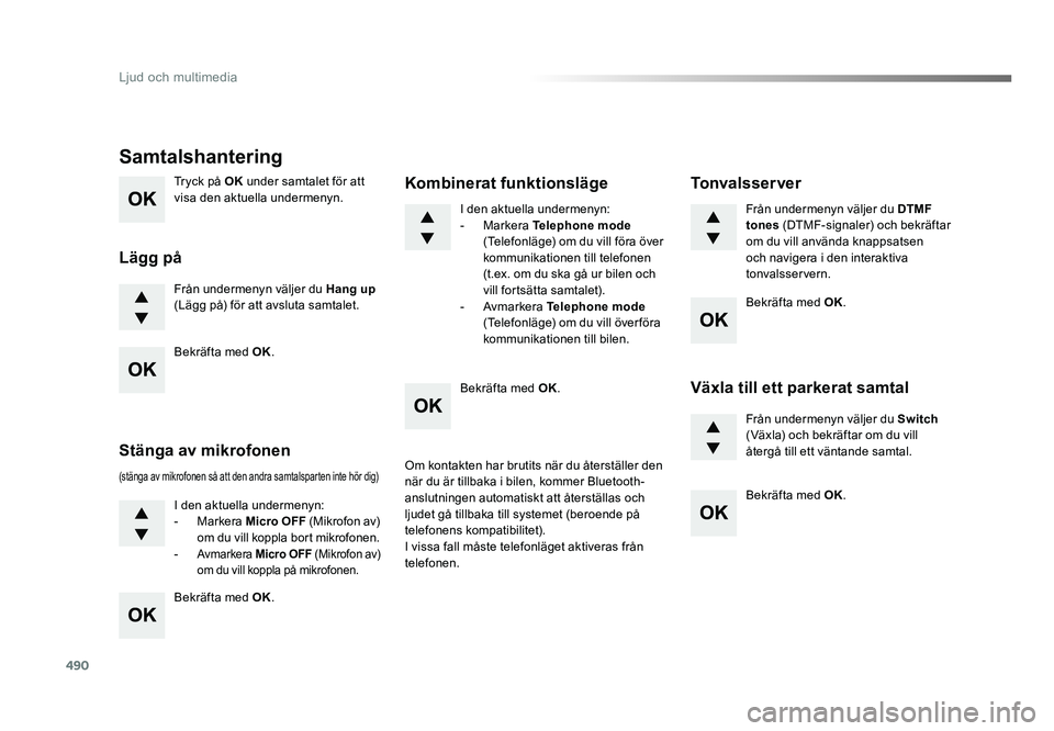 TOYOTA PROACE VERSO 2016 Bruksanvisningar (in Swedish) 490
Ljud och multimedia
Spacetourer-VP_sv_Chap10d_RD6_ed01-2016
Tryck på OK under samtalet för att
visa den aktuella undermenyn.
Från undermenyn väljer du Hang up
(Lägg på) för att avsluta s TOYOTA PROACE VERSO 2016 Bruksanvisningar (in Swedish) 490
Ljud och multimedia
Spacetourer-VP_sv_Chap10d_RD6_ed01-2016
Tryck på OK under samtalet för att
visa den aktuella undermenyn.
Från undermenyn väljer du Hang up
(Lägg på) för att avsluta s