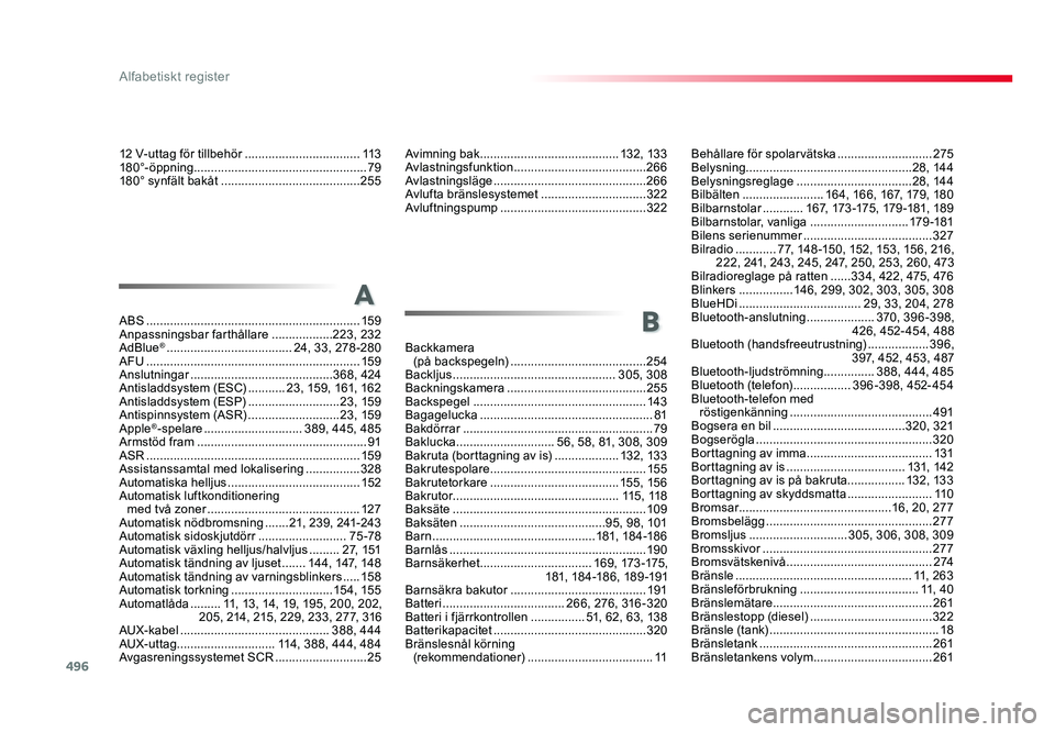TOYOTA PROACE VERSO 2016 Bruksanvisningar (in Swedish) 496
Alfabetiskt register
Spacetourer-VP_sv_Chap11_index-alpha_ed01-2016
12 V-uttag för tillbehör ..................................113
180°-öppning ............................................... TOYOTA PROACE VERSO 2016 Bruksanvisningar (in Swedish) 496
Alfabetiskt register
Spacetourer-VP_sv_Chap11_index-alpha_ed01-2016
12 V-uttag för tillbehör ..................................113
180°-öppning ...............................................