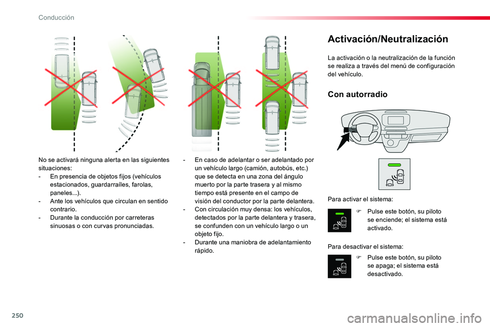 TOYOTA PROACE VERSO 2016 Manual del propietario (in Spanish) 250
ProaceVerso_es_Chap06_conduite_ed01-2016
No se activará ninguna alerta en las siguientes situaciones:- En presencia de objetos fijos (vehículos estacionados, guardarraíles, farolas, paneles...) TOYOTA PROACE VERSO 2016 Manual del propietario (in Spanish) 250
ProaceVerso_es_Chap06_conduite_ed01-2016
No se activará ninguna alerta en las siguientes situaciones:- En presencia de objetos fijos (vehículos estacionados, guardarraíles, farolas, paneles...)