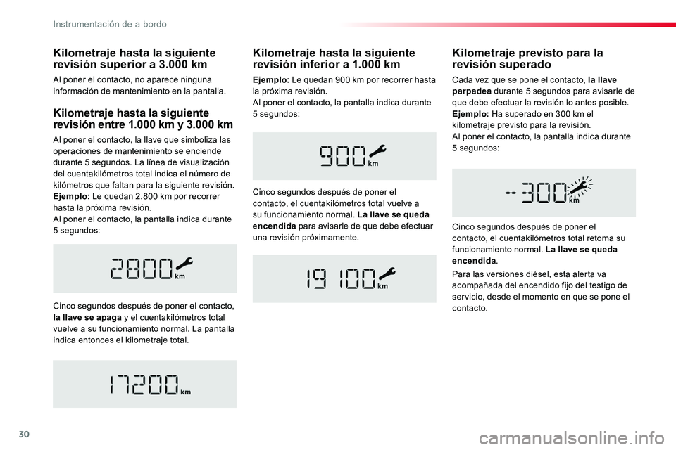 TOYOTA PROACE VERSO 2016 Manual del propietario (in Spanish) 30
Kilometraje hasta la siguiente revisión entre 1.000 km y 3.000 km
Al poner el contacto, la llave que simboliza las operaciones de mantenimiento se enciende durante 5 segundos. La línea de visuali TOYOTA PROACE VERSO 2016 Manual del propietario (in Spanish) 30
Kilometraje hasta la siguiente revisión entre 1.000 km y 3.000 km
Al poner el contacto, la llave que simboliza las operaciones de mantenimiento se enciende durante 5 segundos. La línea de visuali
