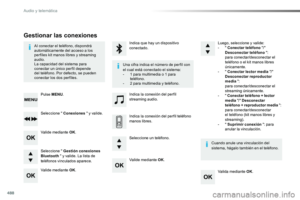 TOYOTA PROACE VERSO 2016 Manual del propietario (in Spanish) 488
Valide mediante OK.
Valida mediante OK.
Valide mediante OK.
Valide mediante OK.
Al conectar el teléfono, dispondrá automáticamente del acceso a los per files kit manos libres y streaming audio. TOYOTA PROACE VERSO 2016 Manual del propietario (in Spanish) 488
Valide mediante OK.
Valida mediante OK.
Valide mediante OK.
Valide mediante OK.
Al conectar el teléfono, dispondrá automáticamente del acceso a los per files kit manos libres y streaming audio.