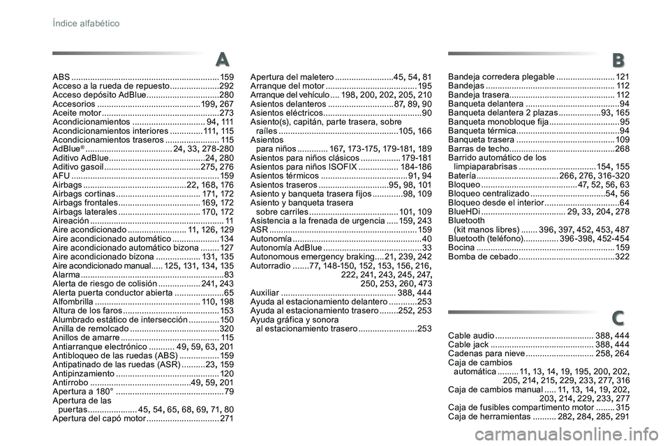 TOYOTA PROACE VERSO 2016 Manual del propietario (in Spanish) ProaceVerso_es_Chap11_index-alpha_ed01-2016
ABS ...............................................................159Acceso a la rueda de repuesto .....................292Acceso depósito AdBlue ........ TOYOTA PROACE VERSO 2016 Manual del propietario (in Spanish) ProaceVerso_es_Chap11_index-alpha_ed01-2016
ABS ...............................................................159Acceso a la rueda de repuesto .....................292Acceso depósito AdBlue ........