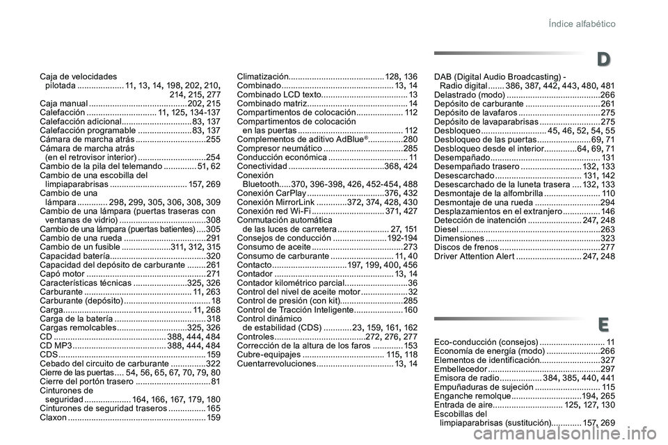 TOYOTA PROACE VERSO 2016 Manual del propietario (in Spanish) ProaceVerso_es_Chap11_index-alpha_ed01-2016
Climatización.........................................128, 13 6Combinado ................................................13, 14Combinado LCD texto......... TOYOTA PROACE VERSO 2016 Manual del propietario (in Spanish) ProaceVerso_es_Chap11_index-alpha_ed01-2016
Climatización.........................................128, 13 6Combinado ................................................13, 14Combinado LCD texto.........