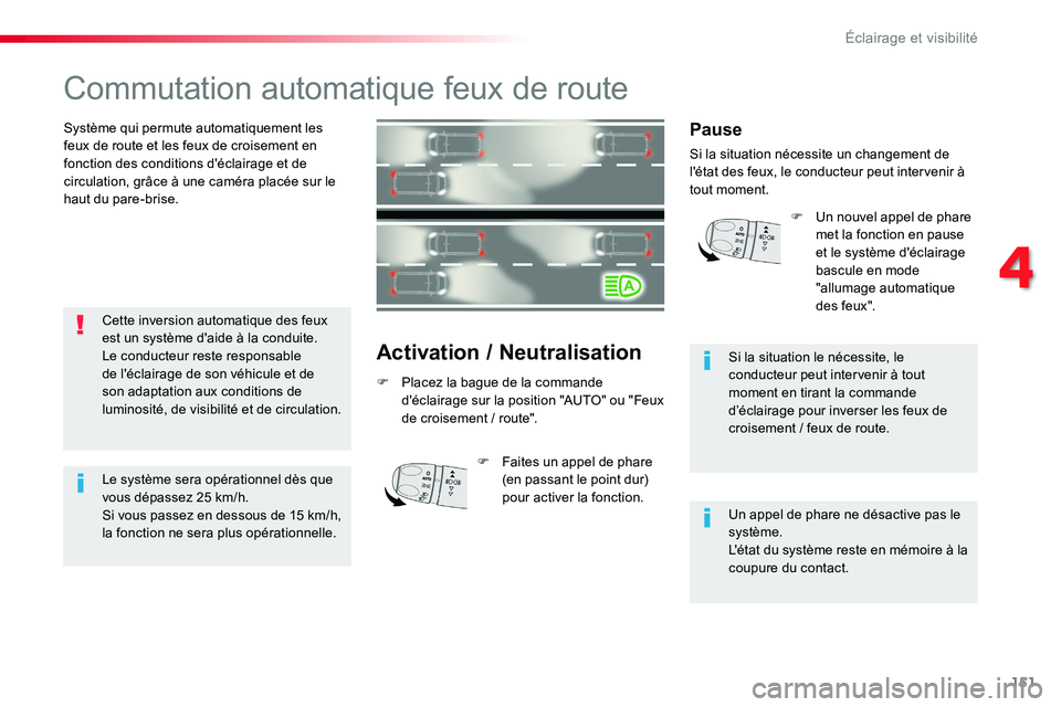 TOYOTA PROACE VERSO 2016 Manuel du propriétaire (in French) 151
Commutation automatique feux de route
Système qui permute automatiquement les feux de route et les feux de croisement en fonction des conditions d'éclairage et de circulation, grâce à une TOYOTA PROACE VERSO 2016 Manuel du propriétaire (in French) 151
Commutation automatique feux de route
Système qui permute automatiquement les feux de route et les feux de croisement en fonction des conditions d'éclairage et de circulation, grâce à une