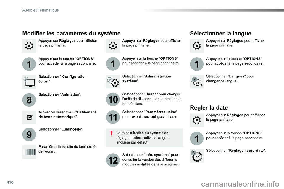 TOYOTA PROACE VERSO 2016  Manuel du propriétaire (in French) 410
111
10
11
12
8
91
Appuyer sur Réglages pour afficher la page primaire.Appuyer sur Réglages pour afficher la page primaire.Appuyer sur Réglages pour afficher la page primaire.
Appuyer sur la tou