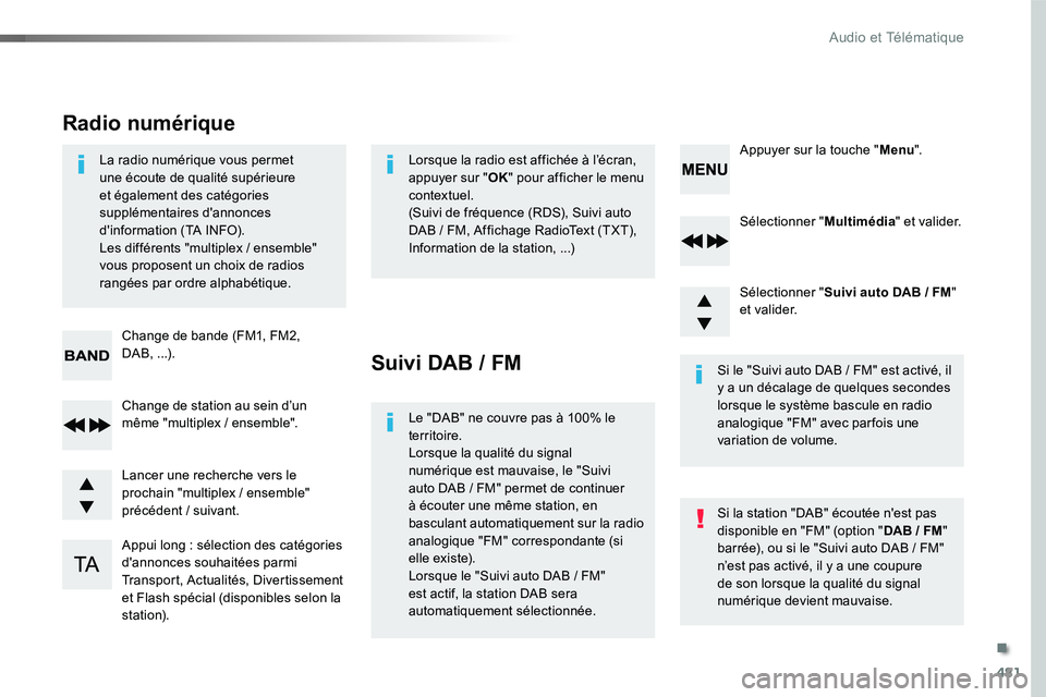 TOYOTA PROACE VERSO 2016  Manuel du propriétaire (in French) 481
Sélectionner "Multimédia" et valider.
Sélectionner "Suivi auto DAB / FM" e t va l i d e r.
Appui long : sélection des catégories d'annonces souhaitées parmi Transport, Ac