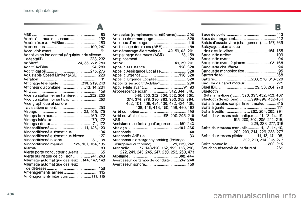 TOYOTA PROACE VERSO 2016 Manuel du propriétaire (in French) 496
ABS ...............................................................159Accès à la roue de secours ..........................292Accès réservoir AdBlue ................................280Accessoi TOYOTA PROACE VERSO 2016 Manuel du propriétaire (in French) 496
ABS ...............................................................159Accès à la roue de secours ..........................292Accès réservoir AdBlue ................................280Accessoi