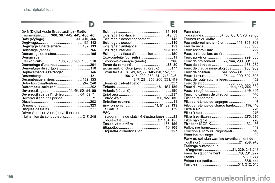 TOYOTA PROACE VERSO 2016 Manuel du propriétaire (in French) 498
F
Fermeture des portes ................54, 56, 65, 67, 70, 79, 80Fermeture du coffre ........................................81Feu antibrouillard arrière .............145, 305, 308Feu de recul . TOYOTA PROACE VERSO 2016 Manuel du propriétaire (in French) 498
F
Fermeture des portes ................54, 56, 65, 67, 70, 79, 80Fermeture du coffre ........................................81Feu antibrouillard arrière .............145, 305, 308Feu de recul .