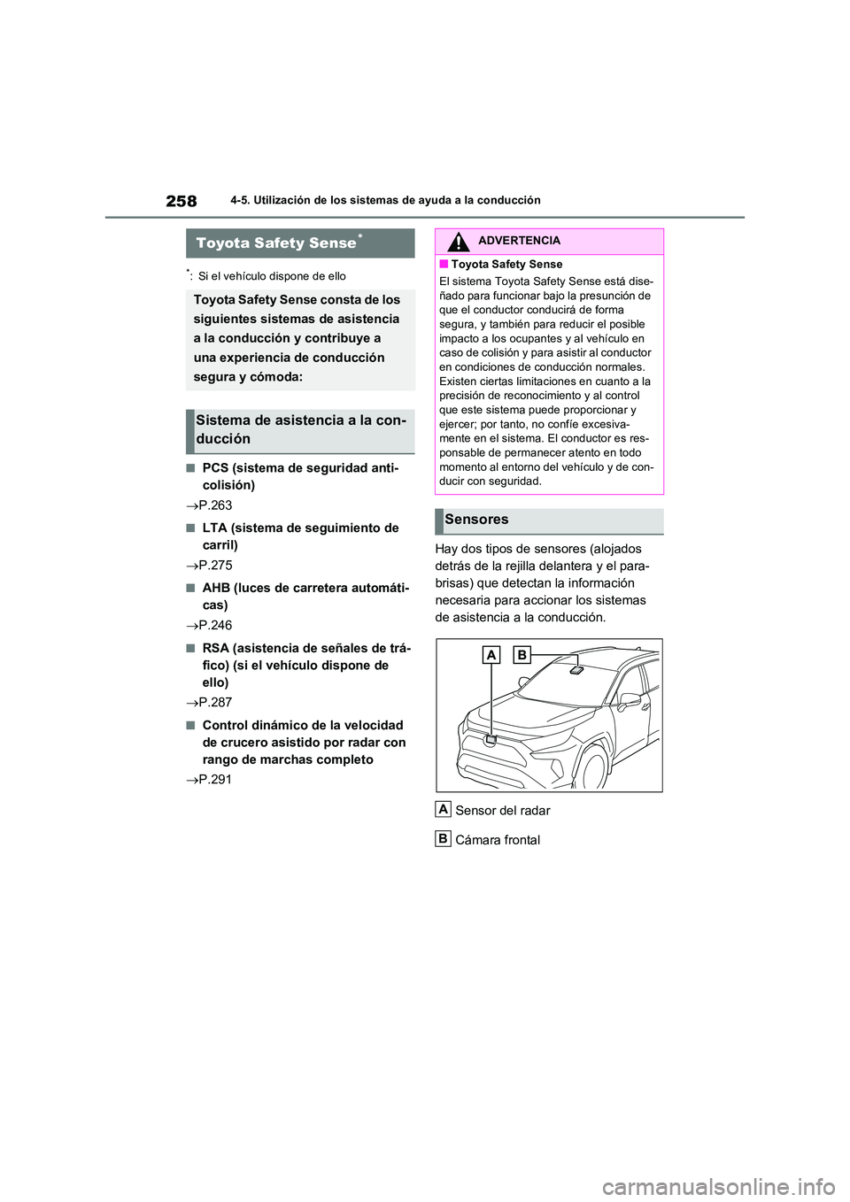 TOYOTA RAV4 2023 Manual del propietario (in Spanish) 2584-5. Utilización de los sistemas de ayuda a la conducción
4-5.Utilización de lo s sis tema s d e ayuda a la condu cción
*: Si el vehículo dispone de ello
■PCS (sistema de seguridad anti-
TOYOTA RAV4 2023 Manual del propietario (in Spanish) 2584-5. Utilización de los sistemas de ayuda a la conducción
4-5.Utilización de lo s sis tema s d e ayuda a la condu cción
*: Si el vehículo dispone de ello
■PCS (sistema de seguridad anti-