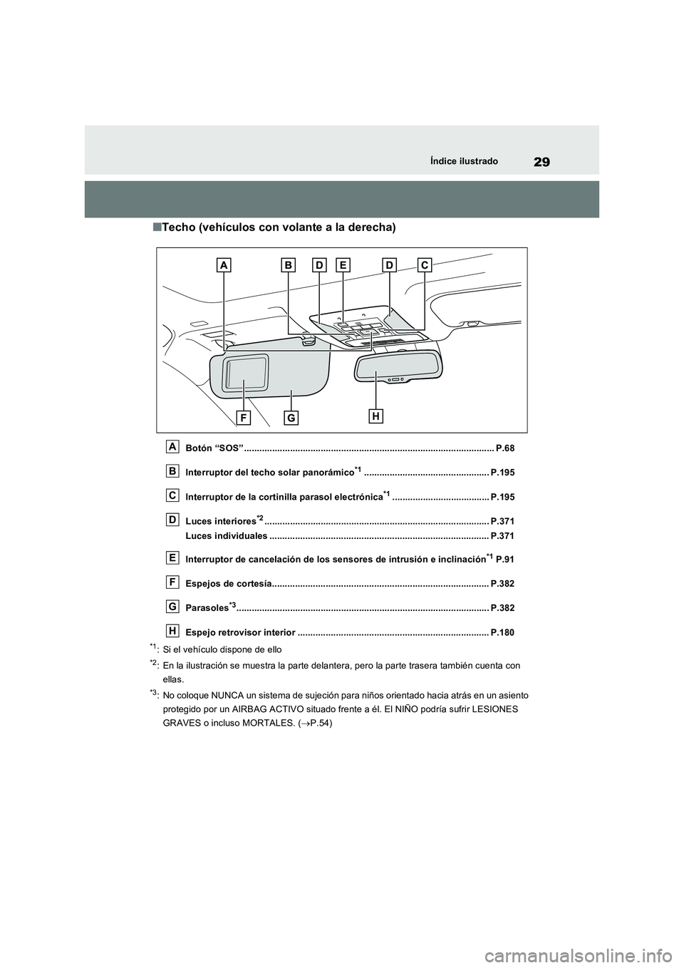 TOYOTA RAV4 2023 Manual del propietario (in Spanish) 29Índice ilustrado
■Techo (vehículos con volante a la derecha)
Botón “SOS” .................................................................................................. P.68
Interruptor TOYOTA RAV4 2023 Manual del propietario (in Spanish) 29Índice ilustrado
■Techo (vehículos con volante a la derecha)
Botón “SOS” .................................................................................................. P.68
Interruptor
