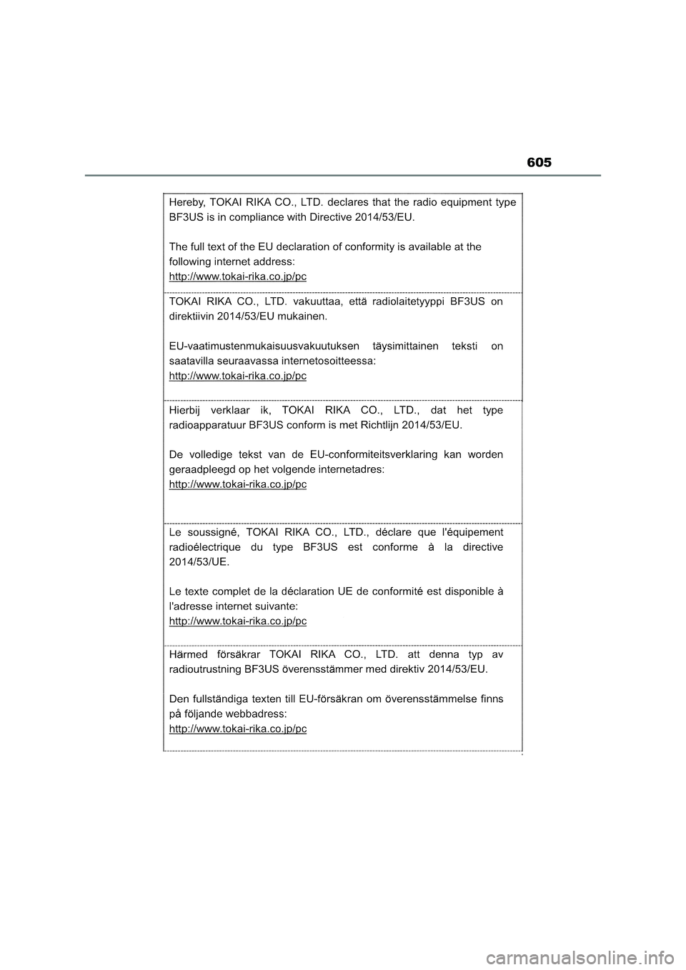 TOYOTA RAV4 2023  Manual del propietario (in Spanish) 605 