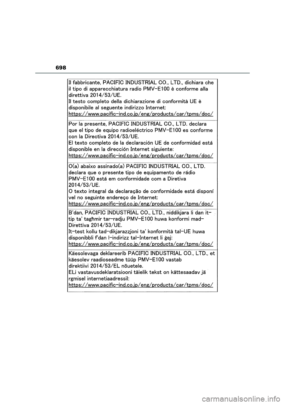TOYOTA RAV4 2023 Manual del propietario (in Spanish) 698 TOYOTA RAV4 2023 Manual del propietario (in Spanish) 698