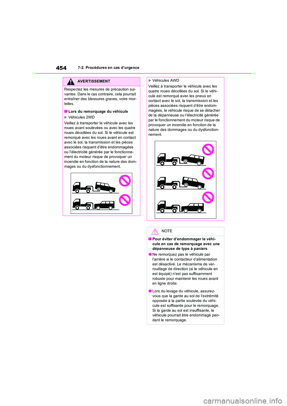 TOYOTA RAV4 2023 Manuel du propriétaire (in French) 4547-2. Procédures en cas d’urgence
AVERTISSEMENT
Respectez les mesures de précaution sui-
vantes. Dans le cas contraire, cela pourrait entraîner des blessures graves, voire mor-telles.
■Lors TOYOTA RAV4 2023 Manuel du propriétaire (in French) 4547-2. Procédures en cas d’urgence
AVERTISSEMENT
Respectez les mesures de précaution sui-
vantes. Dans le cas contraire, cela pourrait entraîner des blessures graves, voire mor-telles.
■Lors
