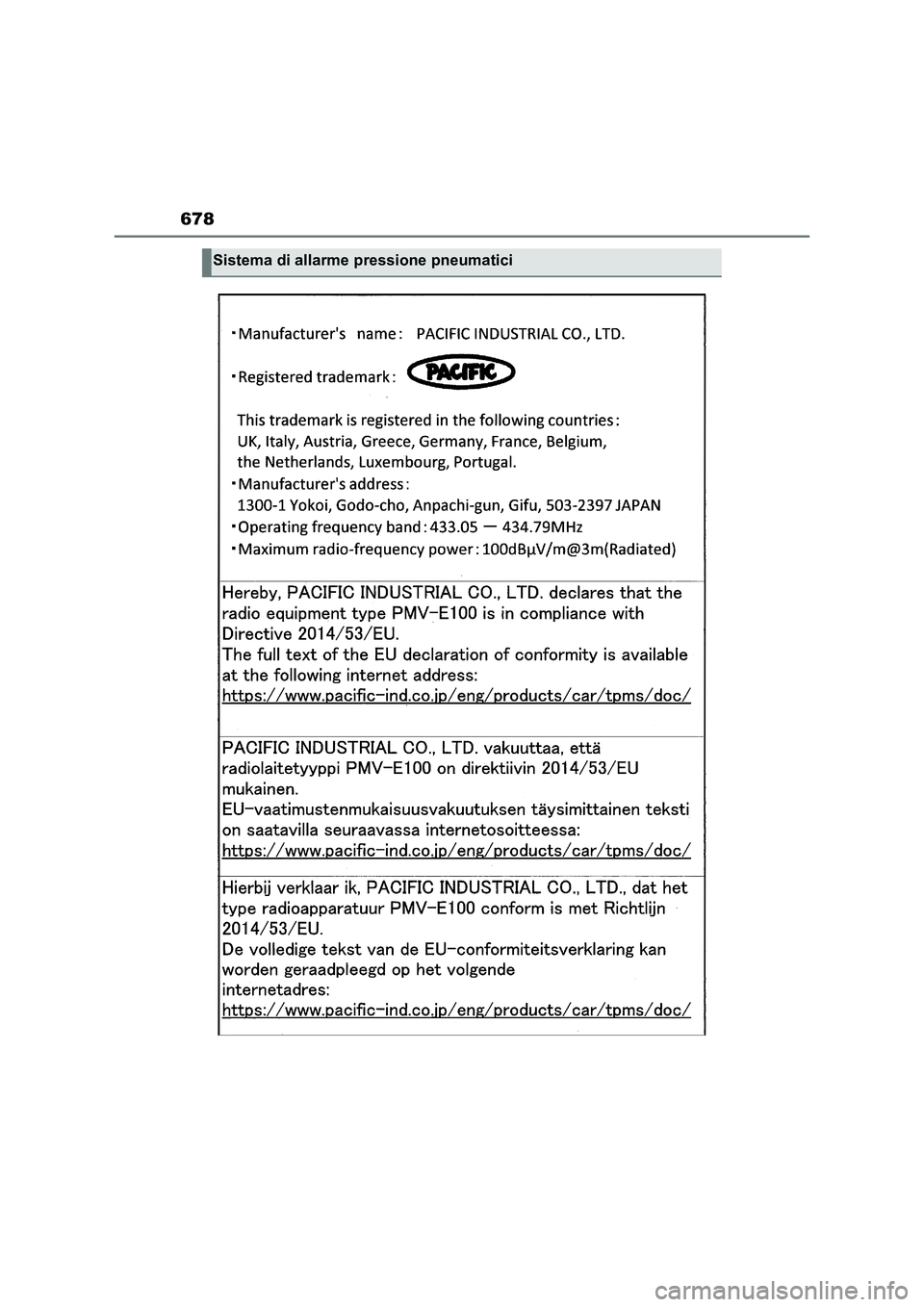 TOYOTA RAV4 2023 Manuale duso (in Italian) 678
Sistema di allarme pressione pneumatici TOYOTA RAV4 2023 Manuale duso (in Italian) 678
Sistema di allarme pressione pneumatici