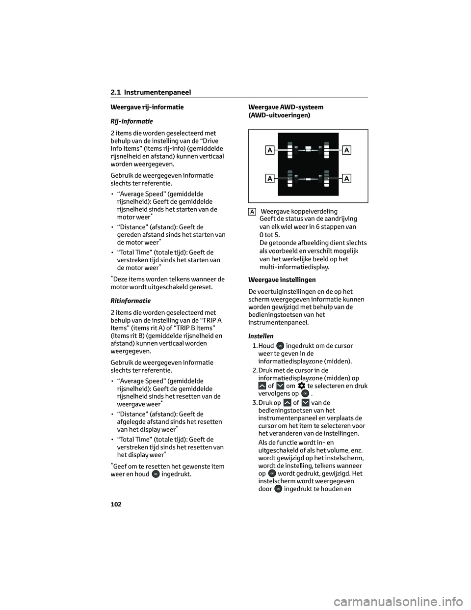 TOYOTA RAV4 2023 Instructieboekje (in Dutch) Weergave rij-informatie
Rij-informatie
2 items die worden geselecteerd met
behulp van de instelling van de “Drive
Info Items” (items rij-info) (gemiddelde
rijsnelheid en afstand) kunnen verticaal
TOYOTA RAV4 2023 Instructieboekje (in Dutch) Weergave rij-informatie
Rij-informatie
2 items die worden geselecteerd met
behulp van de instelling van de “Drive
Info Items” (items rij-info) (gemiddelde
rijsnelheid en afstand) kunnen verticaal