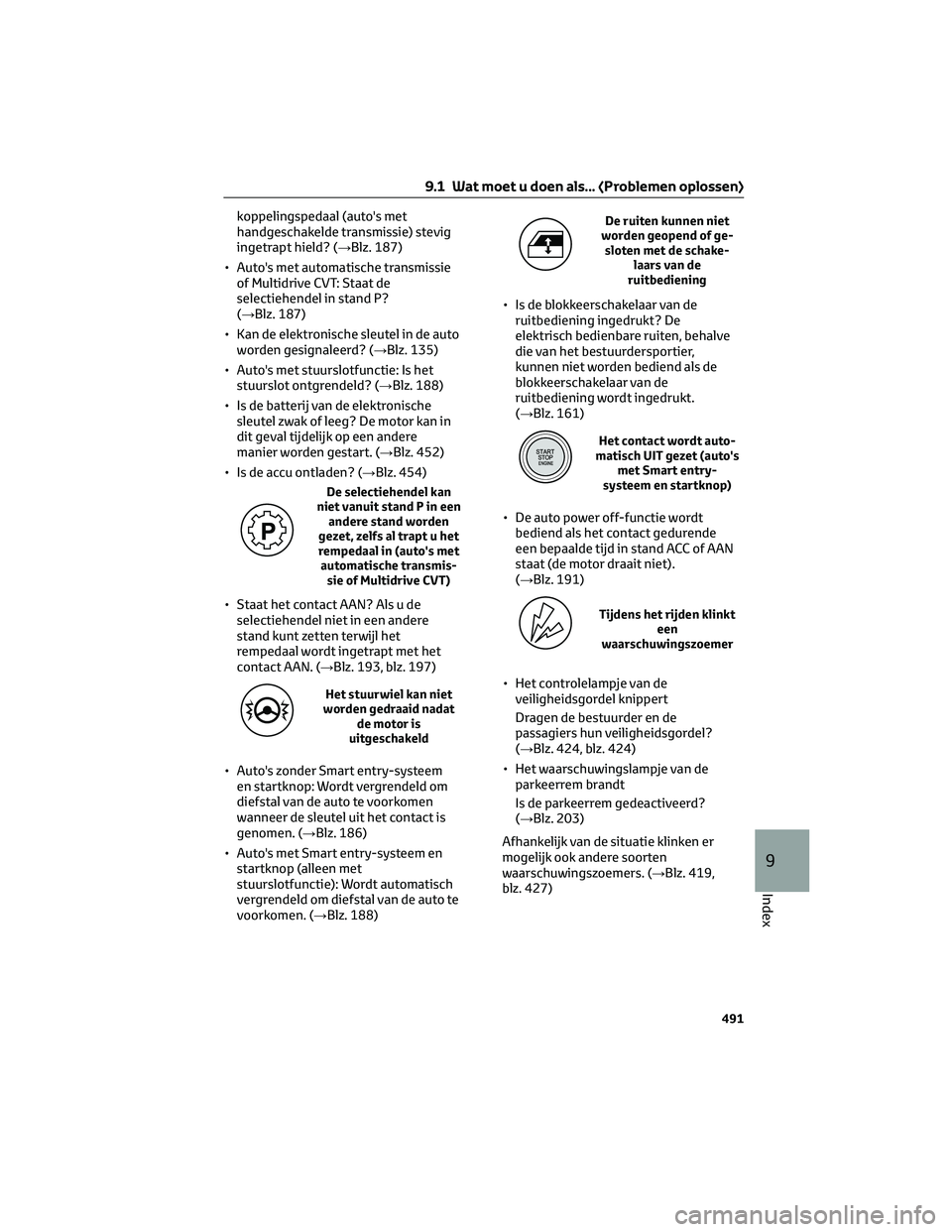 TOYOTA RAV4 2023  Instructieboekje (in Dutch) koppelingspedaal (auto's met
handgeschakelde transmissie) stevig
ingetrapt hield? (→Blz. 187)
• Auto's met automatische transmissie
of Multidrive CVT: Staat de
selectiehendel in stand P?
(