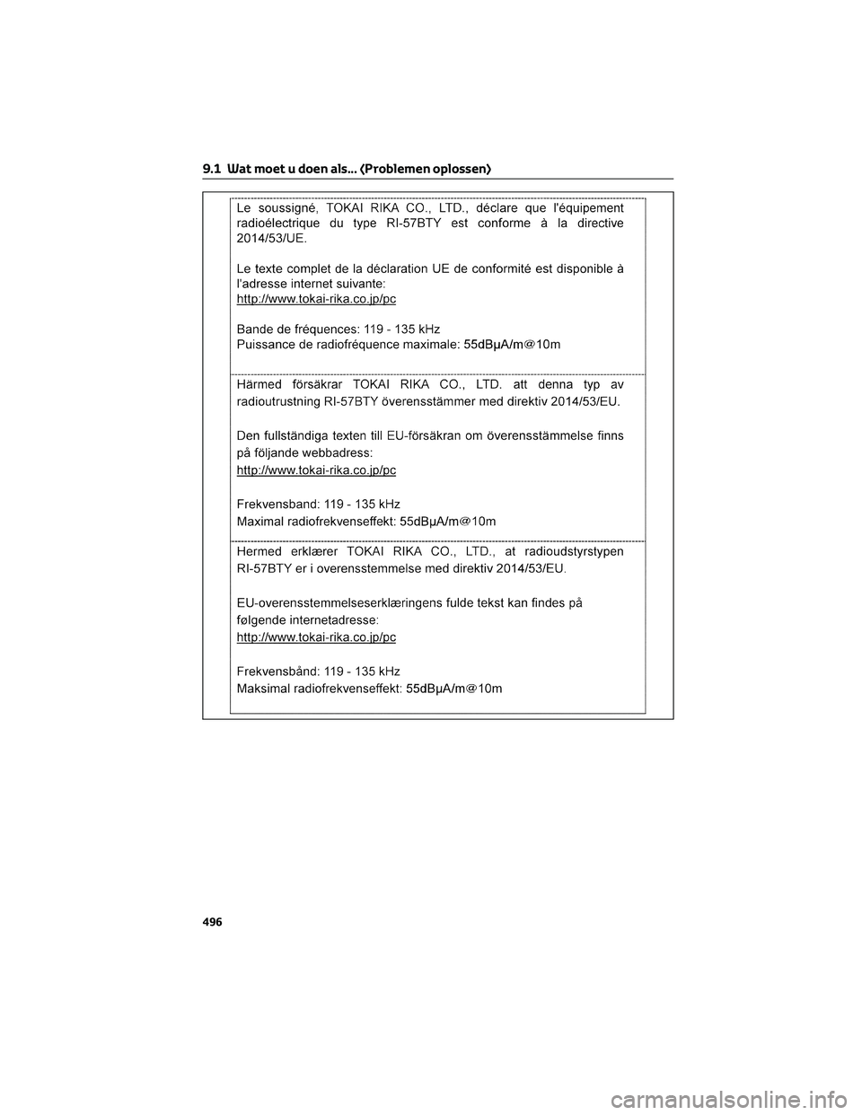 TOYOTA RAV4 2023  Instructieboekje (in Dutch) 9.1 Wat moet u doen als... (Problemen oplossen)
496 