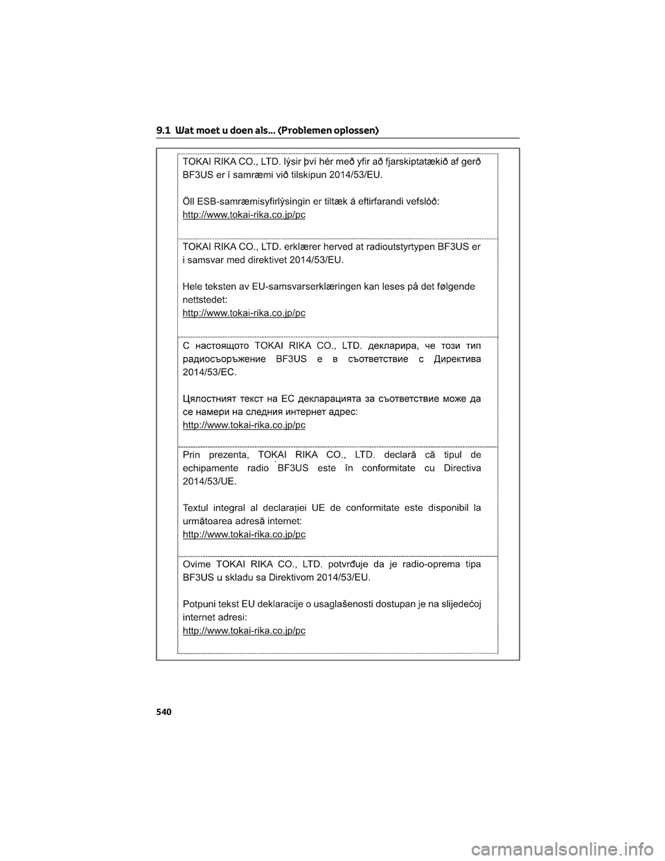 TOYOTA RAV4 2023 Instructieboekje (in Dutch) 9.1 Wat moet u doen als... (Problemen oplossen)
540 TOYOTA RAV4 2023 Instructieboekje (in Dutch) 9.1 Wat moet u doen als... (Problemen oplossen)
540