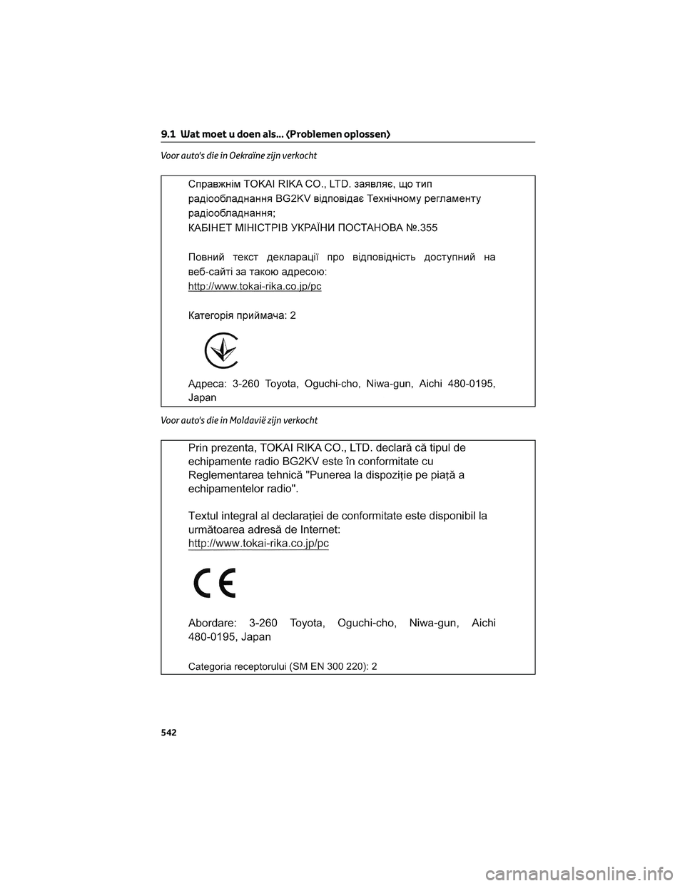 TOYOTA RAV4 2023 Instructieboekje (in Dutch) Voor auto's die in Oekraïne zijn verkocht
Voor auto's die in Moldavië zijn verkocht
9.1 Wat moet u doen als... (Problemen oplossen)
542 TOYOTA RAV4 2023 Instructieboekje (in Dutch) Voor auto's die in Oekraïne zijn verkocht
Voor auto's die in Moldavië zijn verkocht
9.1 Wat moet u doen als... (Problemen oplossen)
542