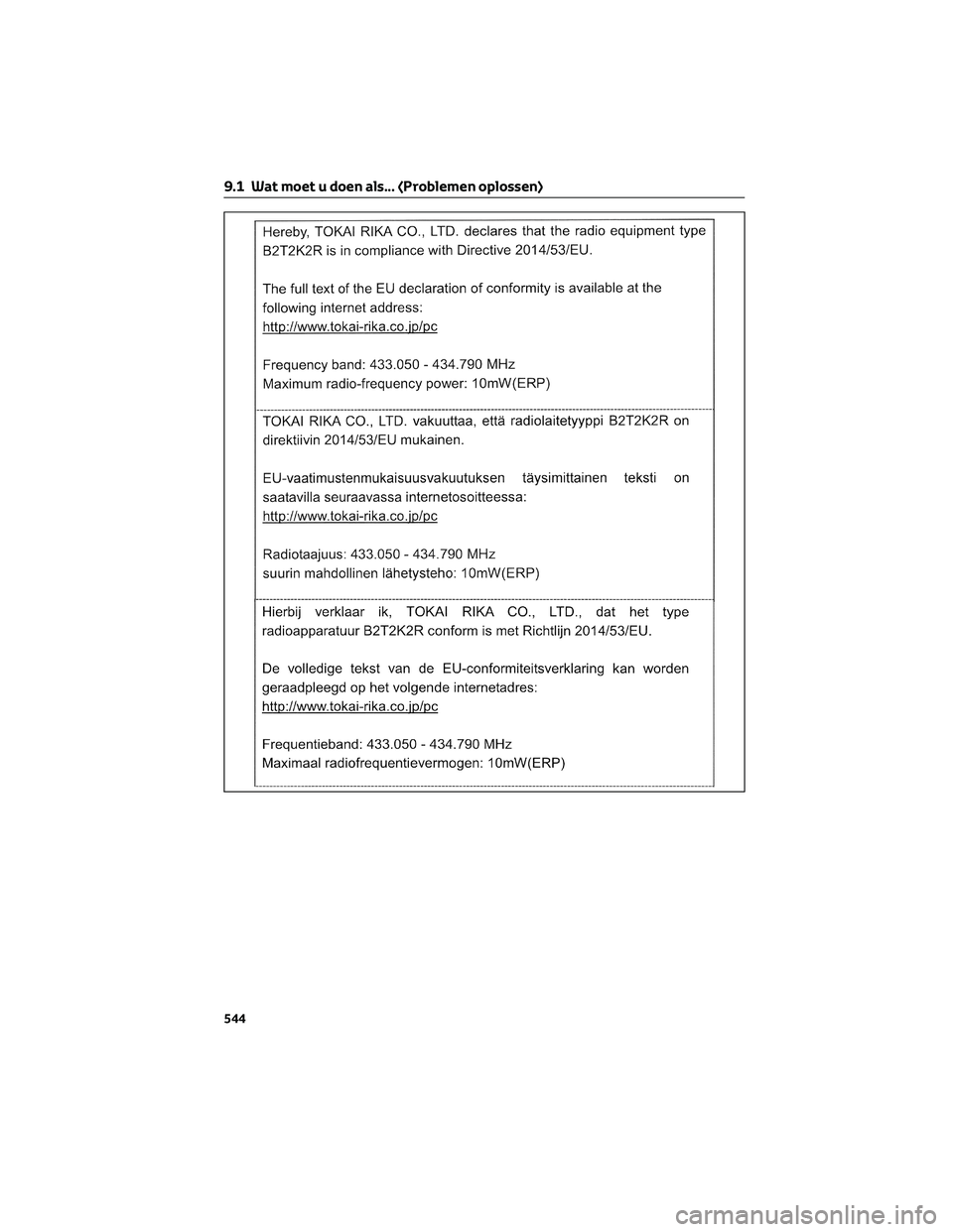 TOYOTA RAV4 2023 Instructieboekje (in Dutch) 9.1 Wat moet u doen als... (Problemen oplossen)
544 TOYOTA RAV4 2023 Instructieboekje (in Dutch) 9.1 Wat moet u doen als... (Problemen oplossen)
544