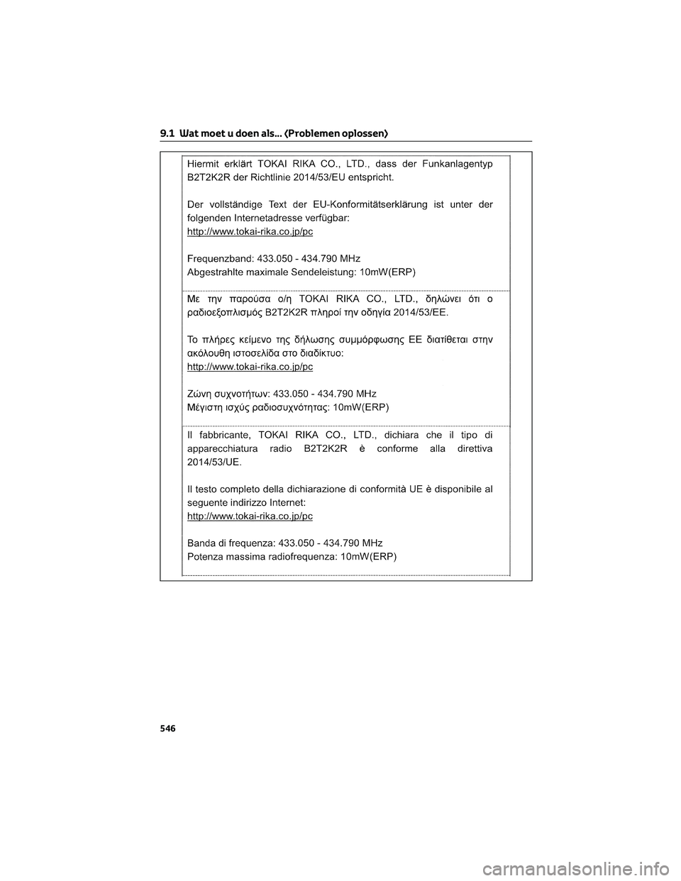 TOYOTA RAV4 2023 Instructieboekje (in Dutch) 9.1 Wat moet u doen als... (Problemen oplossen)
546 TOYOTA RAV4 2023 Instructieboekje (in Dutch) 9.1 Wat moet u doen als... (Problemen oplossen)
546