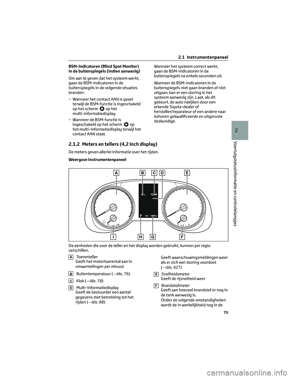 TOYOTA RAV4 2023 Instructieboekje (in Dutch) BSM-indicatoren (Blind Spot Monitor)
in de buitenspiegels (indien aanwezig)
Om aan te geven dat het systeem werkt,
gaan de BSM-indicatoren in de
buitenspiegels in de volgende situaties
branden:
• Wa TOYOTA RAV4 2023 Instructieboekje (in Dutch) BSM-indicatoren (Blind Spot Monitor)
in de buitenspiegels (indien aanwezig)
Om aan te geven dat het systeem werkt,
gaan de BSM-indicatoren in de
buitenspiegels in de volgende situaties
branden:
• Wa