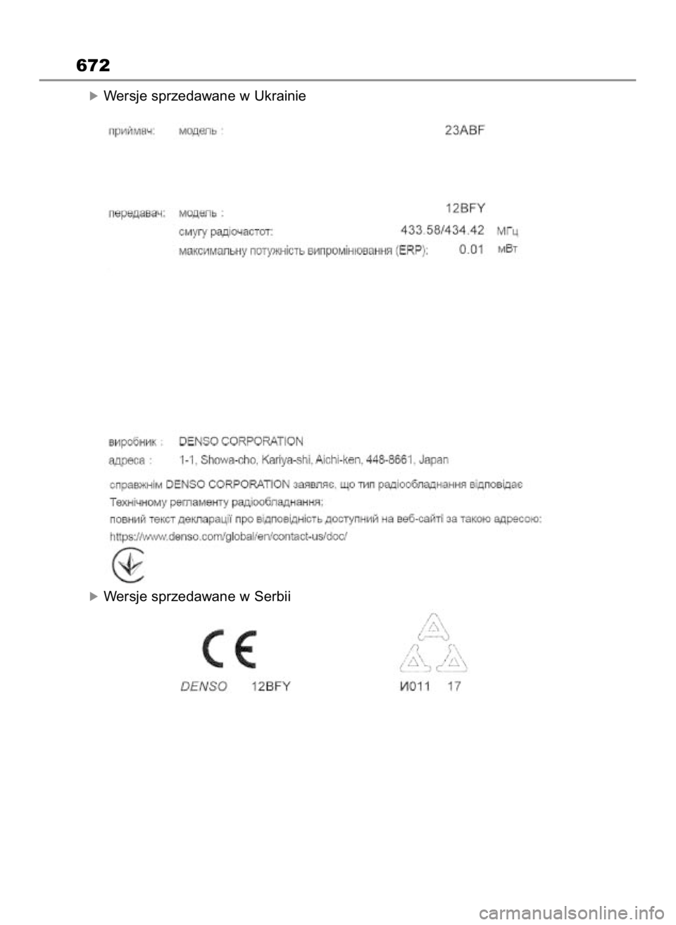 TOYOTA RAV4 2023  Instrukcja obsługi (in Polish) óWersje sprzedawane w Ukrainie
óWersje sprzedawane w Serbii
672
37 RAV4 OM9A574E  11/14/22  6:10 PM  Page 672 