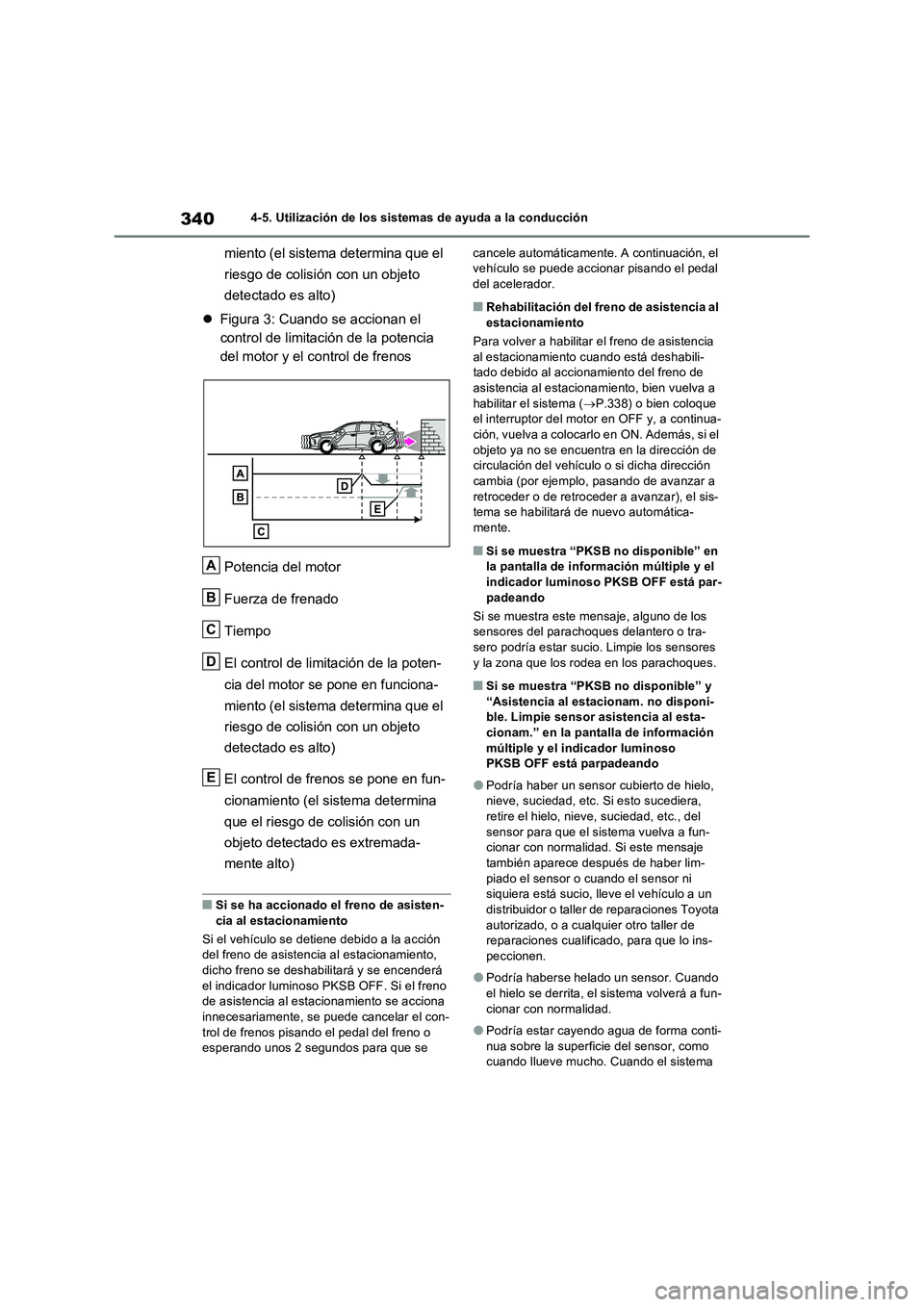 TOYOTA RAV4 2022 Manual del propietario (in Spanish) 3404-5. Utilización de los sistemas de ayuda a la conducción
miento (el sistema determina que el
riesgo de colisión con un objeto
detectado es alto)
Figura 3: Cuando se accionan el
control de TOYOTA RAV4 2022 Manual del propietario (in Spanish) 3404-5. Utilización de los sistemas de ayuda a la conducción
miento (el sistema determina que el
riesgo de colisión con un objeto
detectado es alto)
Figura 3: Cuando se accionan el
control de