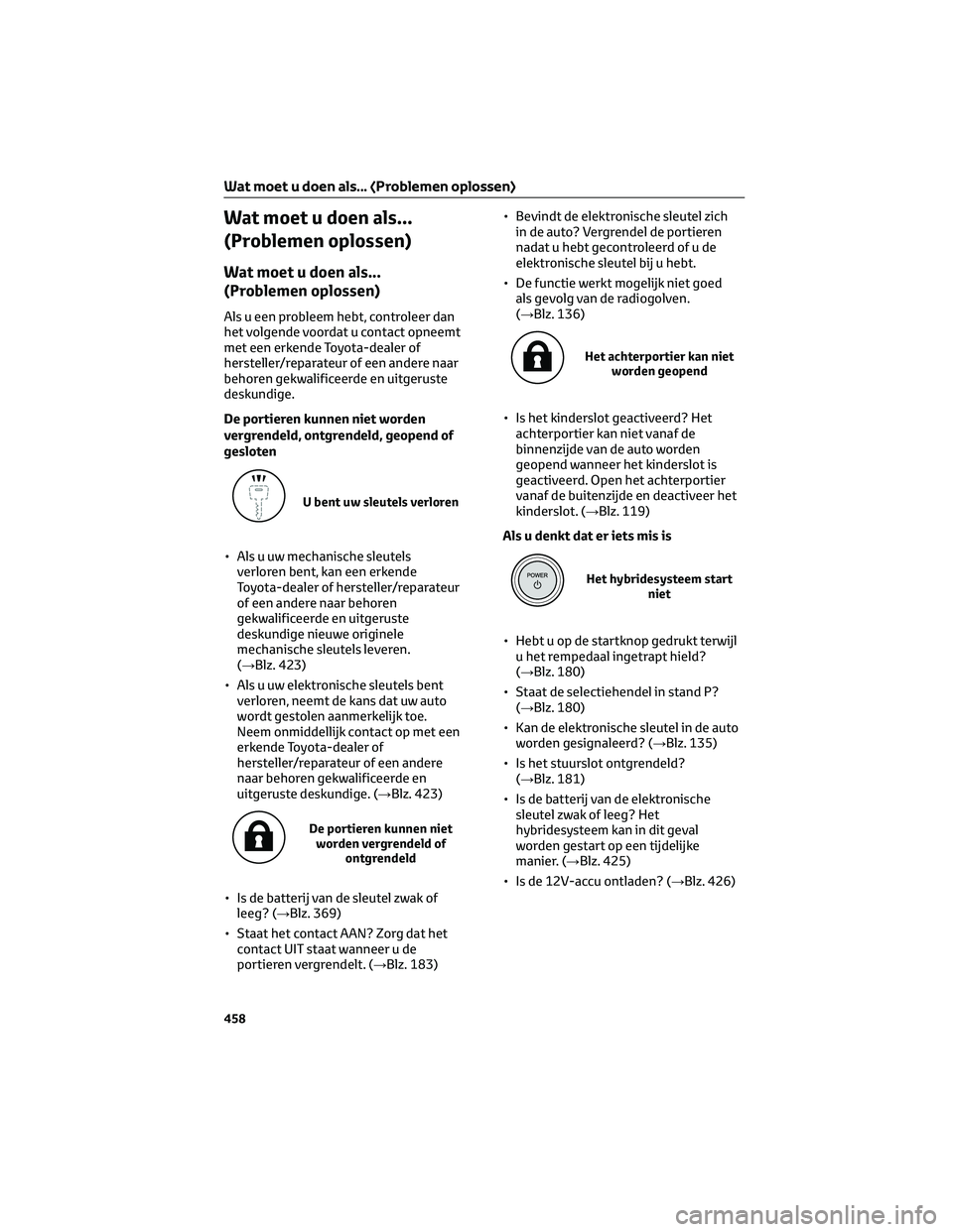 TOYOTA RAV4 2022 Instructieboekje (in Dutch) Wat moet u doen als...
(Problemen oplossen)
Wat moet u doen als...
(Problemen oplossen)
Als u een probleem hebt, controleer dan
het volgende voordat u contact opneemt
met een erkende Toyota-dealer of
TOYOTA RAV4 2022 Instructieboekje (in Dutch) Wat moet u doen als...
(Problemen oplossen)
Wat moet u doen als...
(Problemen oplossen)
Als u een probleem hebt, controleer dan
het volgende voordat u contact opneemt
met een erkende Toyota-dealer of