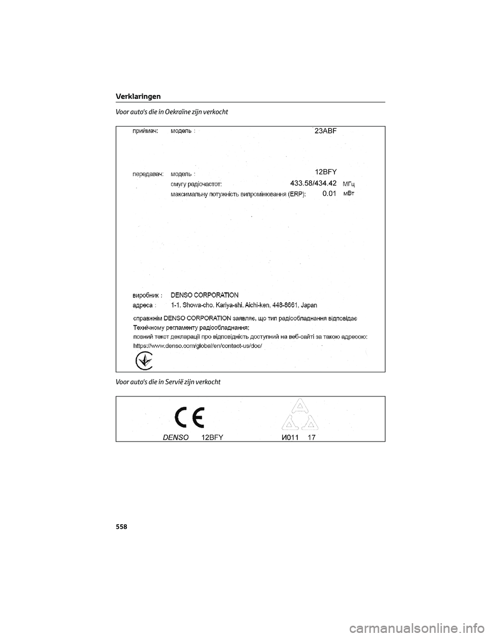 TOYOTA RAV4 2022 Instructieboekje (in Dutch) Voor auto's die in Oekraïne zijn verkocht
Voor auto's die in Servië zijn verkocht
Verklaringen
558 TOYOTA RAV4 2022 Instructieboekje (in Dutch) Voor auto's die in Oekraïne zijn verkocht
Voor auto's die in Servië zijn verkocht
Verklaringen
558