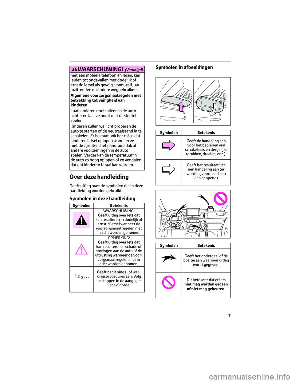 TOYOTA RAV4 2022  Instructieboekje (in Dutch) WAARSCHUWING!(Vervolgd)
met een mobiele telefoon en lezen, kan
leiden tot ongevallen met dodelijk of
ernstig letsel als gevolg, voor uzelf, uw
inzittenden en andere weggebruikers.
Algemene voorzorgsma