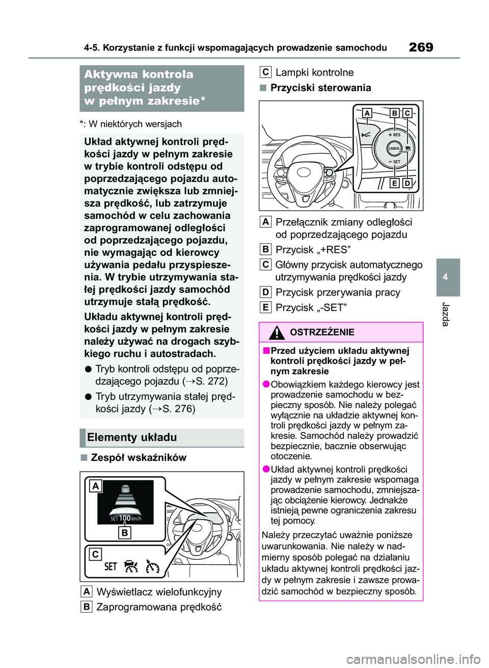 TOYOTA RAV4 2022  Instrukcja obsługi (in Polish) *: W niektórych wersjach
Zespó∏ wskaêników
WyÊwietlacz wielofunkcyjny
Zaprogramowana pr´dkoÊçLampki kontrolne
Przyciski sterowania
Prze∏àcznik zmiany odleg∏oÊci
od poprzedzajàcego poj