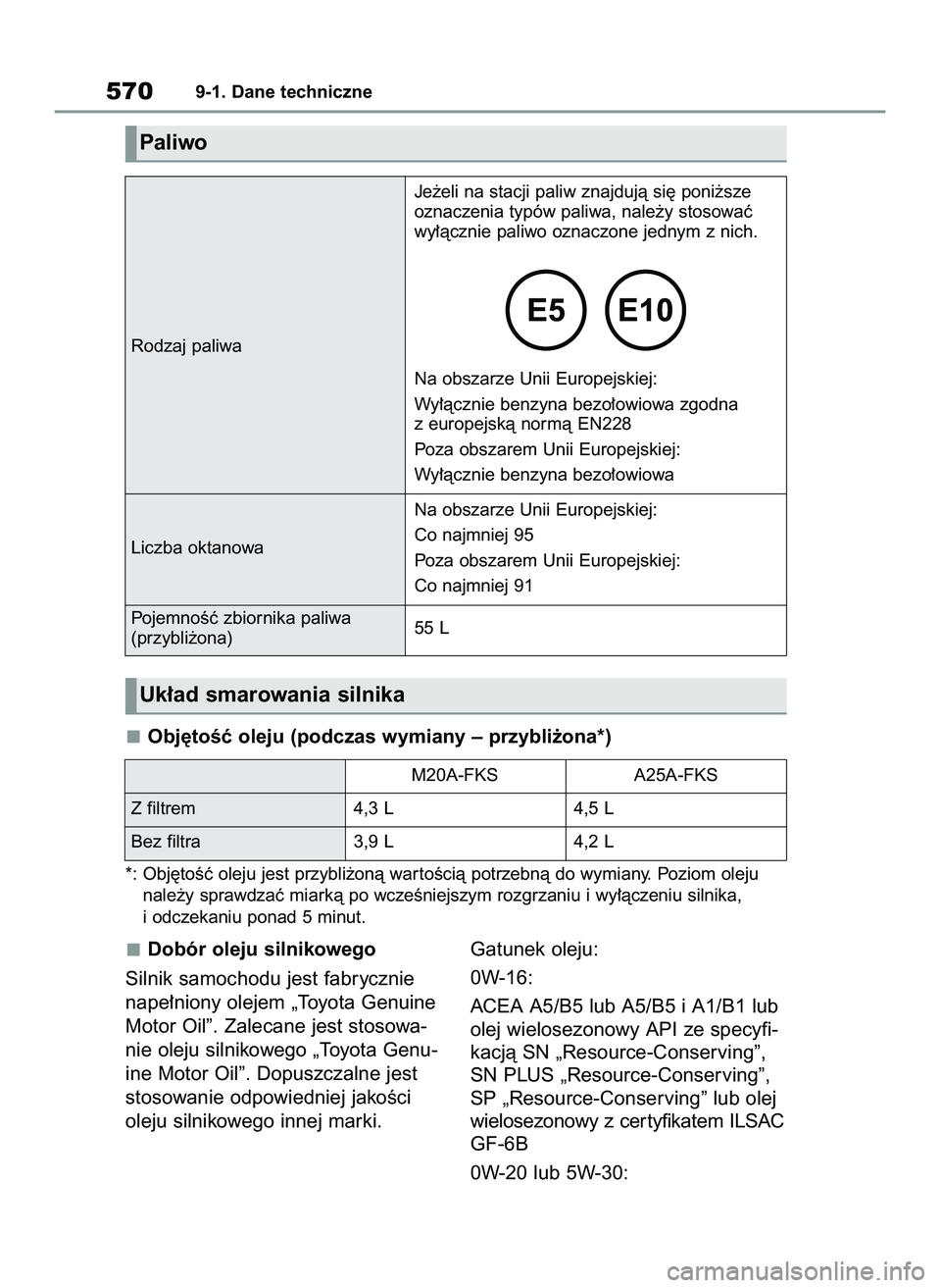 TOYOTA RAV4 2022  Instrukcja obsługi (in Polish) Dobór oleju silnikowego
Silnik samochodu jest fabrycznie
nape∏niony olejem „Toyota Genuine
Motor Oil”. Zalecane jest stosowa-
nie oleju silnikowego „Toyota Genu-
ine Motor Oil”. Dopuszczaln