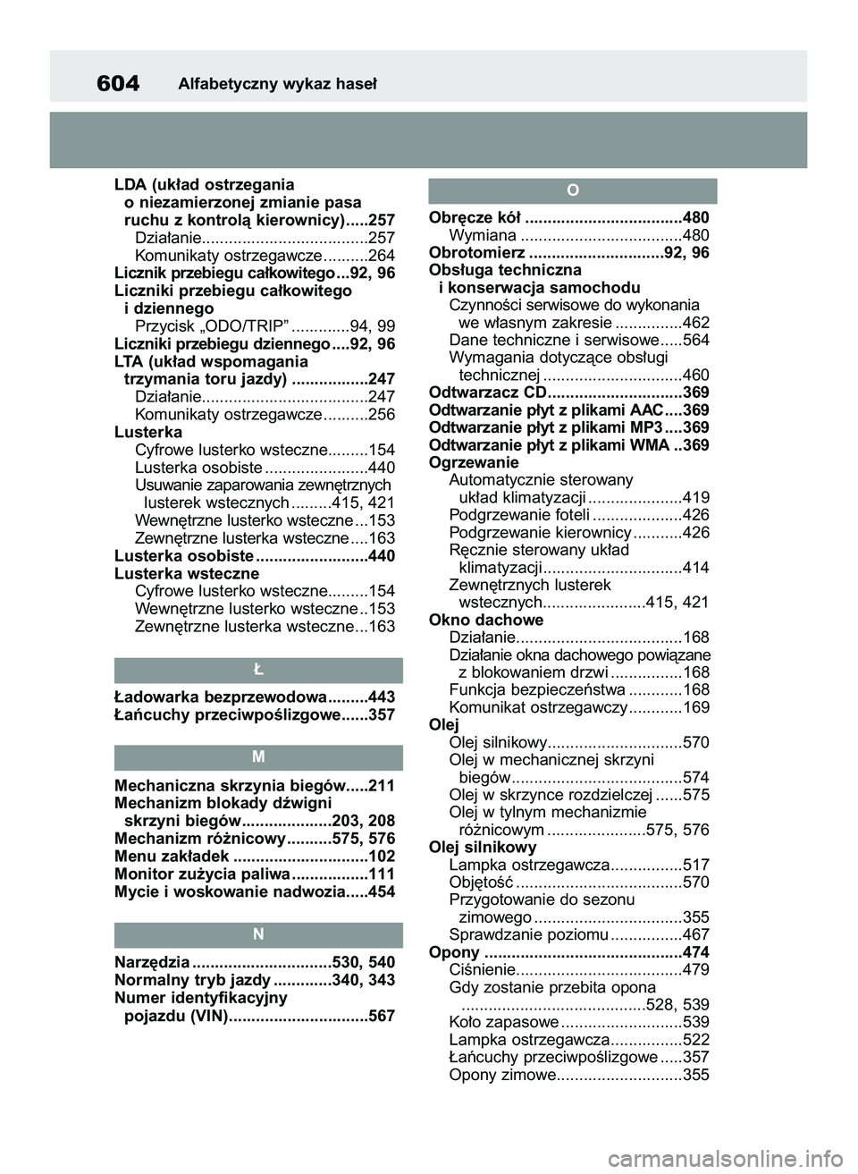 TOYOTA RAV4 2022  Instrukcja obsługi (in Polish) LDA (uk∏ad ostrzegania
o niezamierzonej zmianie pasa
ruchu z kontrolà kierownicy).....257
Dzia∏anie.....................................257
Komunikaty ostrzegawcze ..........264
Licznik przebiegu