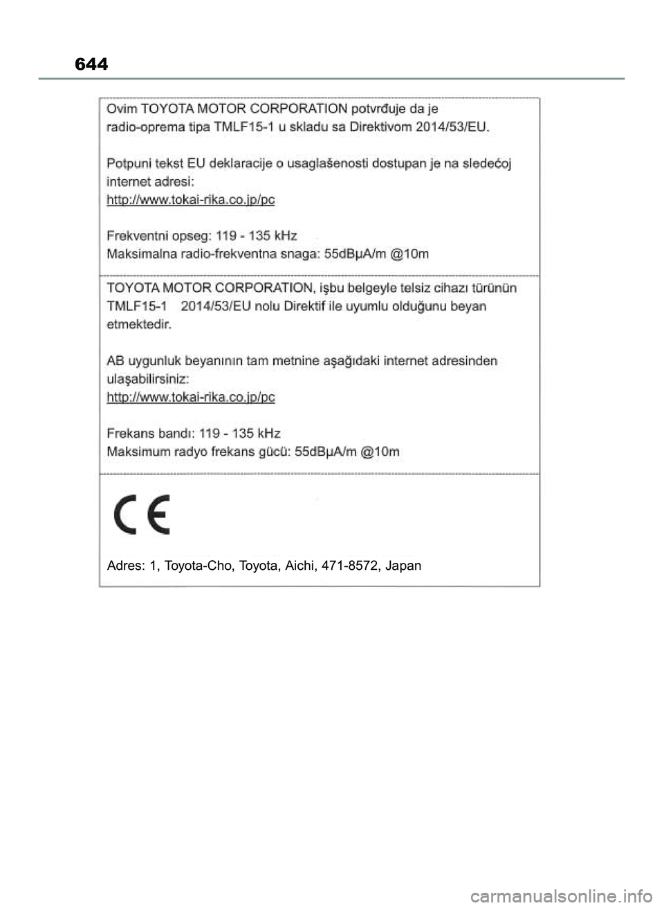 TOYOTA RAV4 2022 Instrukcja obsługi (in Polish) 644
Adres: 1, Toyota-Cho, Toyota, Aichi, 471-8572, Japan
55 RAV4 OM42C27E 12/8/21 3:44 PM Page 644 TOYOTA RAV4 2022 Instrukcja obsługi (in Polish) 644
Adres: 1, Toyota-Cho, Toyota, Aichi, 471-8572, Japan
55 RAV4 OM42C27E 12/8/21 3:44 PM Page 644
