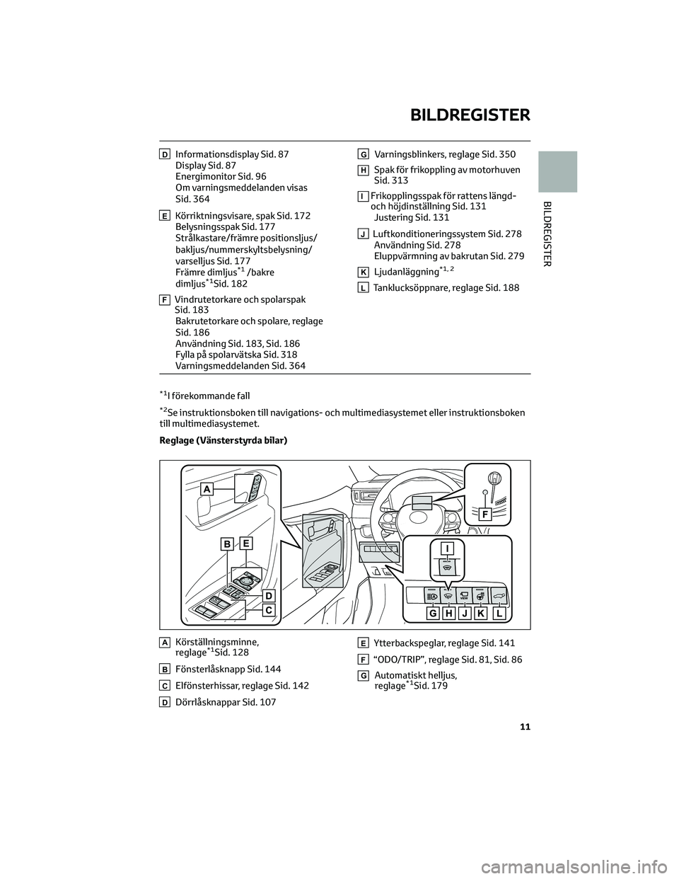 TOYOTA RAV4 2022  Bruksanvisningar (in Swedish) DInformationsdisplay Sid. 87
Display Sid. 87
Energimonitor Sid. 96
Om varningsmeddelanden visas
Sid. 364
EKörriktningsvisare, spak Sid. 172
Belysningsspak Sid. 177
Strålkastare/främre positionsljus