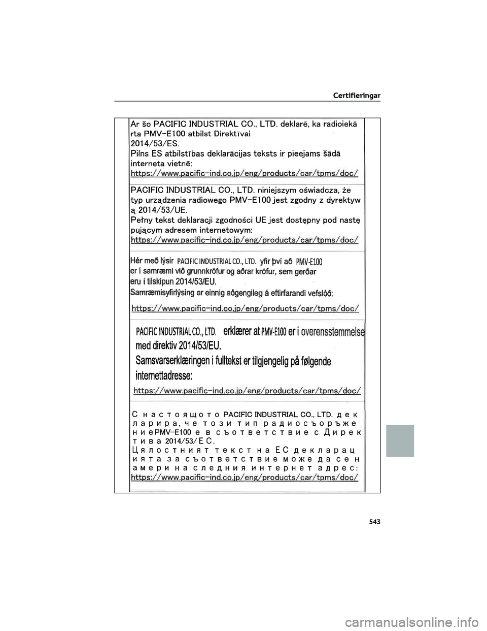 TOYOTA RAV4 2022  Bruksanvisningar (in Swedish) Certifieringar
543 