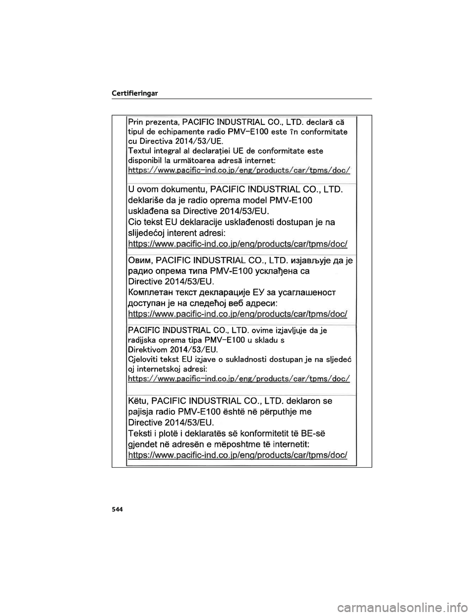 TOYOTA RAV4 2022  Bruksanvisningar (in Swedish) Certifieringar
544 