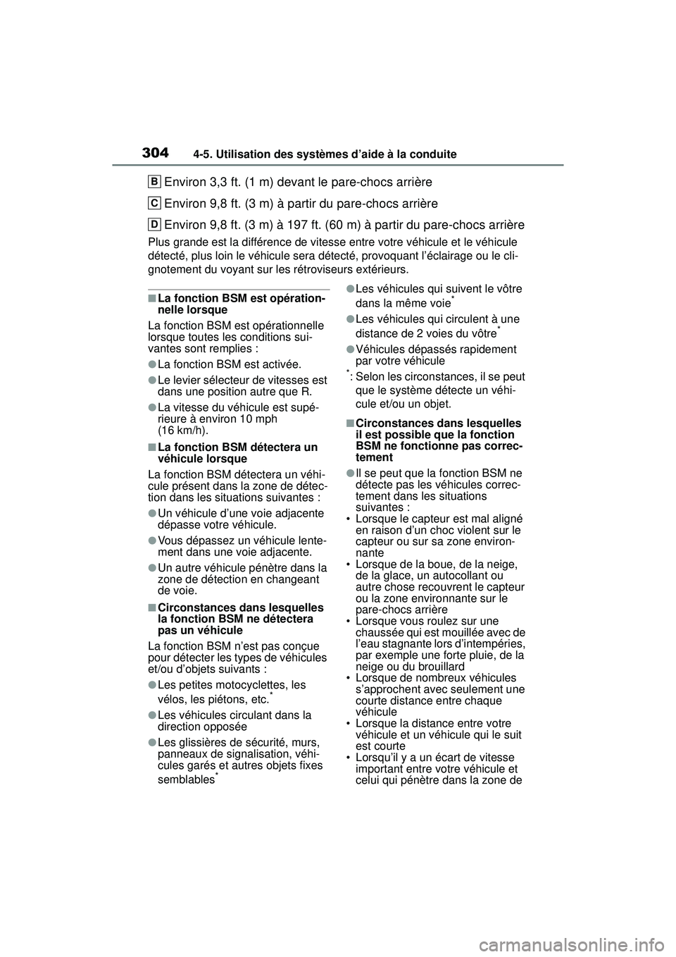 TOYOTA RAV4 2020 Manuel du propriétaire (in French) 3044-5. Utilisation des systèmes d’aide à la conduite
Environ 3,3 ft. (1 m) devant le pare-chocs arrière
Environ 9,8 ft. (3 m) à partir du pare-chocs arrière
Environ 9,8 ft. (3 m) à 197 ft. (6 TOYOTA RAV4 2020 Manuel du propriétaire (in French) 3044-5. Utilisation des systèmes d’aide à la conduite
Environ 3,3 ft. (1 m) devant le pare-chocs arrière
Environ 9,8 ft. (3 m) à partir du pare-chocs arrière
Environ 9,8 ft. (3 m) à 197 ft. (6