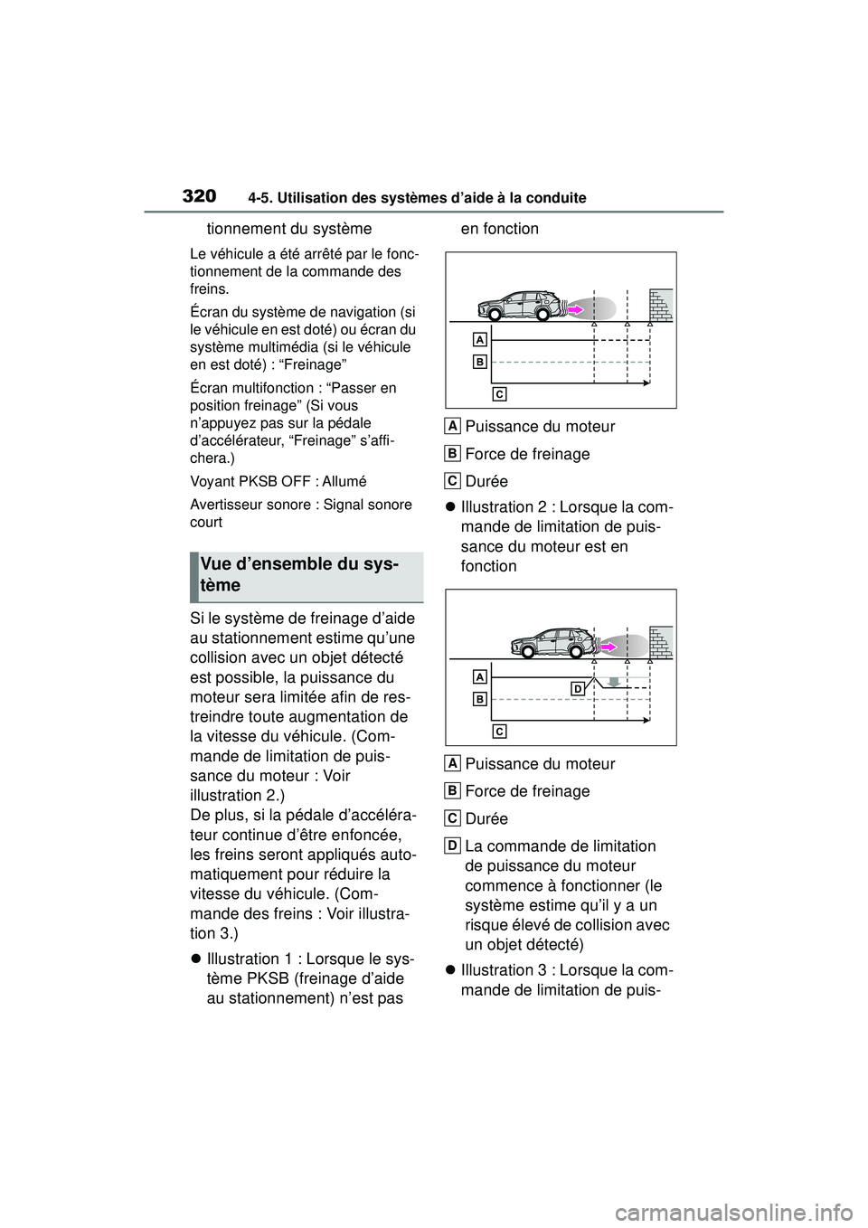 TOYOTA RAV4 2020 Manuel du propriétaire (in French) 3204-5. Utilisation des systèmes d’aide à la conduite
tionnement du système
Le véhicule a été arrêté par le fonc-
tionnement de la commande des
freins.
Écran du système de navigation (si TOYOTA RAV4 2020 Manuel du propriétaire (in French) 3204-5. Utilisation des systèmes d’aide à la conduite
tionnement du système
Le véhicule a été arrêté par le fonc-
tionnement de la commande des
freins.
Écran du système de navigation (si