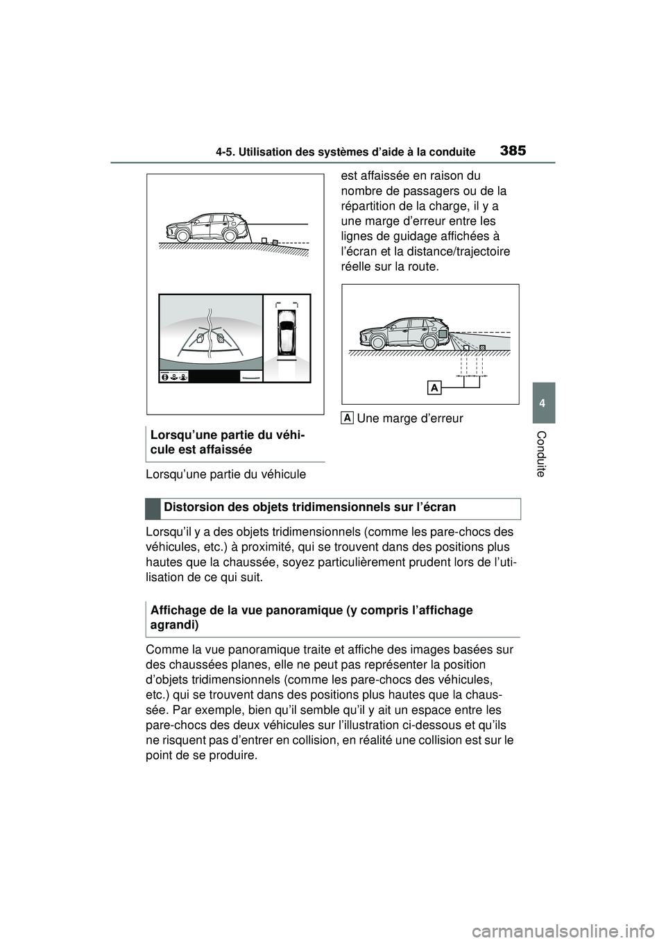 TOYOTA RAV4 2020 Manuel du propriétaire (in French) 3854-5. Utilisation des systèmes d’aide à la conduite
4
Conduite
Lorsqu’une partie du véhicule est affaissée en raison du
nombre de passagers ou de la
répartition de la charge, il y a
une TOYOTA RAV4 2020 Manuel du propriétaire (in French) 3854-5. Utilisation des systèmes d’aide à la conduite
4
Conduite
Lorsqu’une partie du véhicule est affaissée en raison du
nombre de passagers ou de la
répartition de la charge, il y a
une