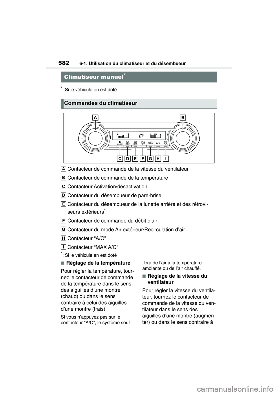 TOYOTA RAV4 2020 Manuel du propriétaire (in French) 5826-1. Utilisation du climatiseur et du désembueur
6-1 .Utilisatio n d u c limatise ur et d u d ésembu eur
*: Si le véhicule en est doté
Contacteur de commande de la vitesse du ventilateur
Conta TOYOTA RAV4 2020 Manuel du propriétaire (in French) 5826-1. Utilisation du climatiseur et du désembueur
6-1 .Utilisatio n d u c limatise ur et d u d ésembu eur
*: Si le véhicule en est doté
Contacteur de commande de la vitesse du ventilateur
Conta