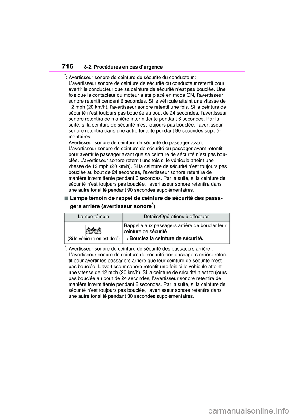 TOYOTA RAV4 2019 Manuel du propriétaire (in French) 7168-2. Procédures en cas d’urgence
*: Avertisseur sonore de ceinture de sécurité du conducteur :L’avertisseur sonore de ceinture de sécurité du conducteur retentit pour
avertir le conducteu TOYOTA RAV4 2019 Manuel du propriétaire (in French) 7168-2. Procédures en cas d’urgence
*: Avertisseur sonore de ceinture de sécurité du conducteur :L’avertisseur sonore de ceinture de sécurité du conducteur retentit pour
avertir le conducteu
