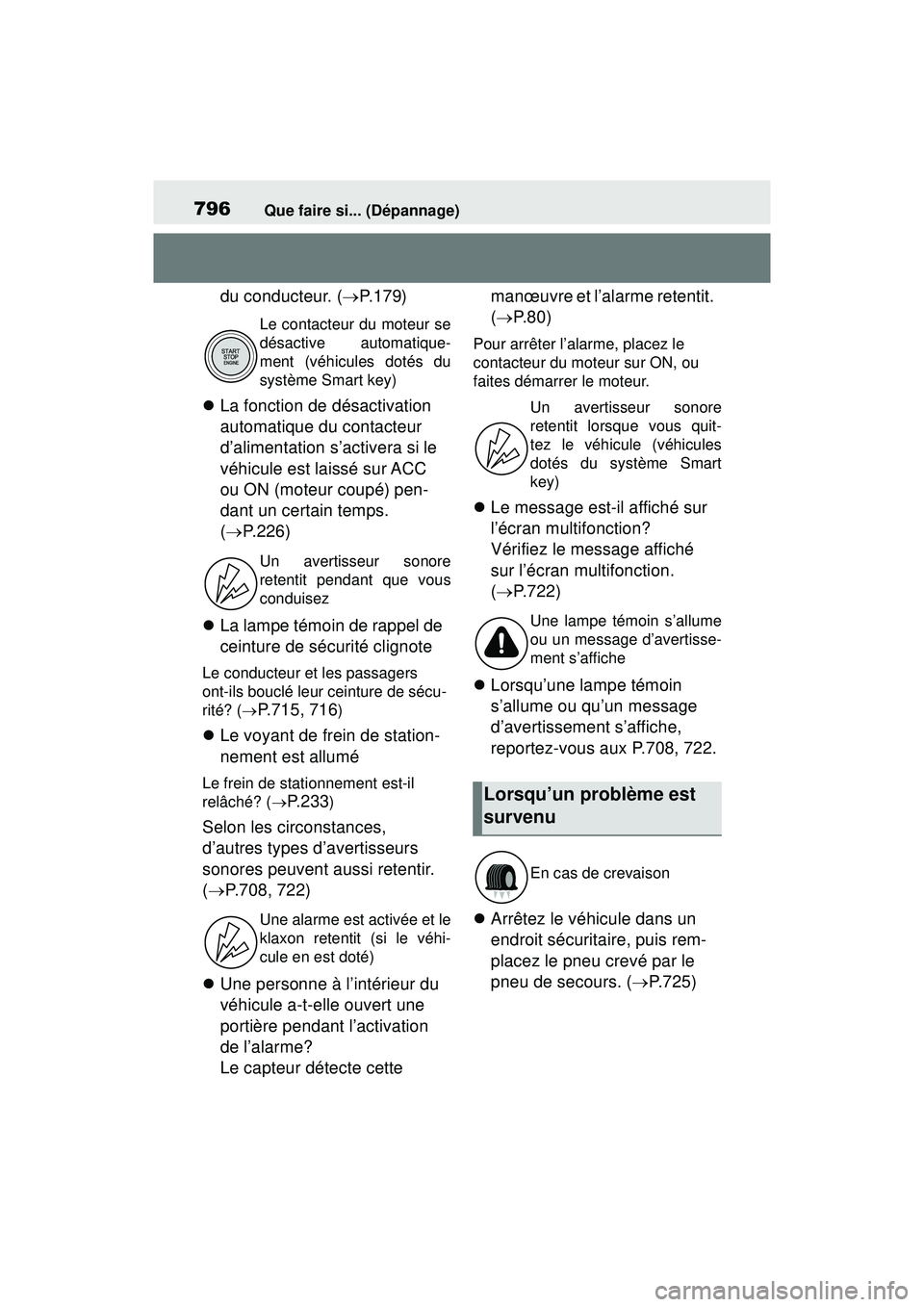 TOYOTA RAV4 2019 Manuel du propriétaire (in French) 796Que faire si... (Dépannage)
du conducteur. (P.179)
La fonction de désactivation
automatique du contacteur
d’alimentation s’activera si le
véhicule est laissé sur ACC
ou ON (moteu TOYOTA RAV4 2019 Manuel du propriétaire (in French) 796Que faire si... (Dépannage)
du conducteur. (P.179)
La fonction de désactivation
automatique du contacteur
d’alimentation s’activera si le
véhicule est laissé sur ACC
ou ON (moteu