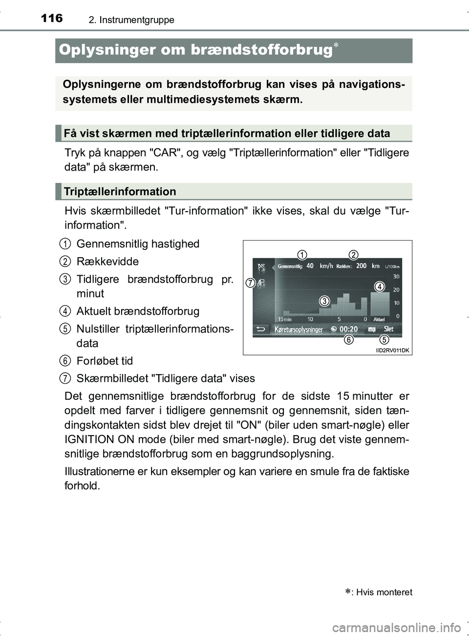 TOYOTA RAV4 2017 Brugsanvisning (in Danish) 1162. Instrumentgruppe
OM42753DK
Oplysninger om brændstofforbrug
Tryk på knappen "CAR", og vælg "Triptællerinformation" eller "Tidligere
data" på skærmen.
Hvis skærmbilledet "Tur-information TOYOTA RAV4 2017 Brugsanvisning (in Danish) 1162. Instrumentgruppe
OM42753DK
Oplysninger om brændstofforbrug
Tryk på knappen "CAR", og vælg "Triptællerinformation" eller "Tidligere
data" på skærmen.
Hvis skærmbilledet "Tur-information