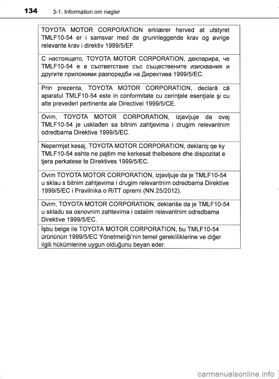 TOYOTA RAV4 2017 Brugsanvisning (in Danish) 1343-1. Information om nøgler
OM42753DK
OM42753DK.book Page 134 Wednesday, September 7, 2016 2:13 PM TOYOTA RAV4 2017 Brugsanvisning (in Danish) 1343-1. Information om nøgler
OM42753DK
OM42753DK.book Page 134 Wednesday, September 7, 2016 2:13 PM
